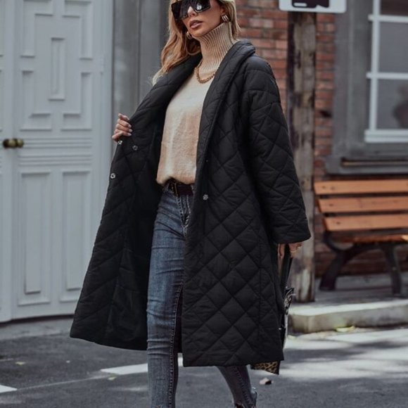 Classic Qulited Black Belted Jacket - Picture 5 of 7